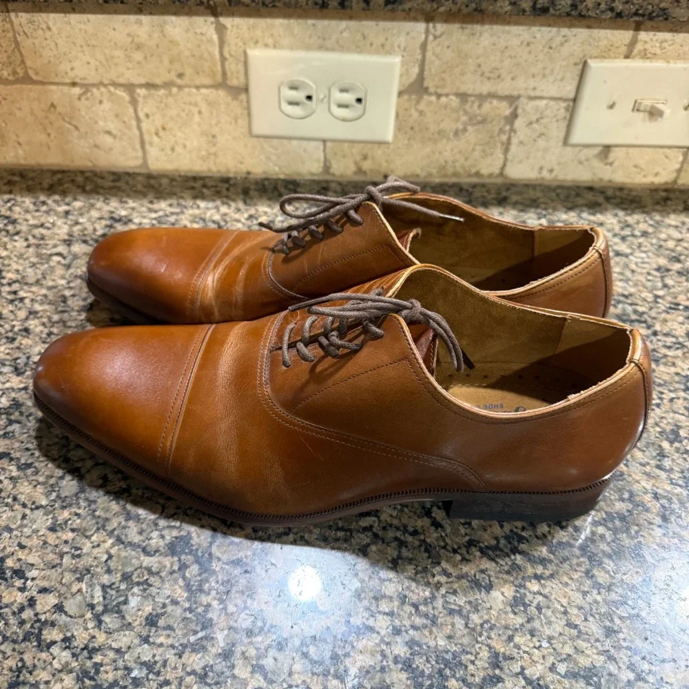 Florsheim Mens Cap‎ Toe Oxford Dress Shoes Brown Leather Memory Foam 10.5D
